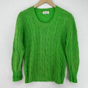 DEANS OF SCOTLAND Sweater Womens 34 Shetland Wool Cable Hand Knit Green HK VTG